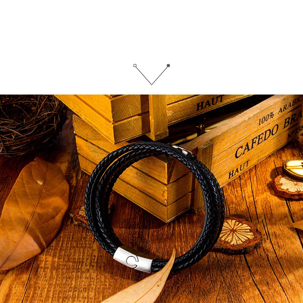 Rockyu ブレスレット メンズ ブラック レザー 多重巻き 無限大デザイン 編み込み バングル