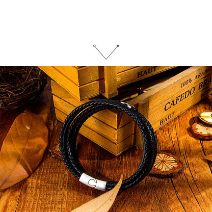 Rockyu ブレスレット メンズ ブラック レザー 多重巻き 無限大デザイン 編み込み バングル