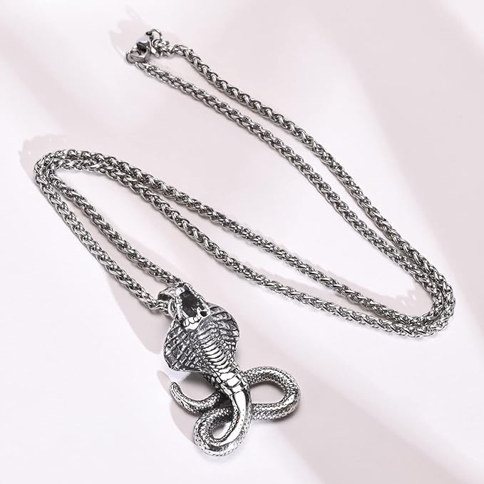 Rockyu メンズ コブラ ステンレス ネックレス アンティーク風