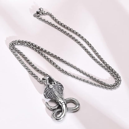 Rockyu メンズ コブラ ステンレス ネックレス アンティーク風