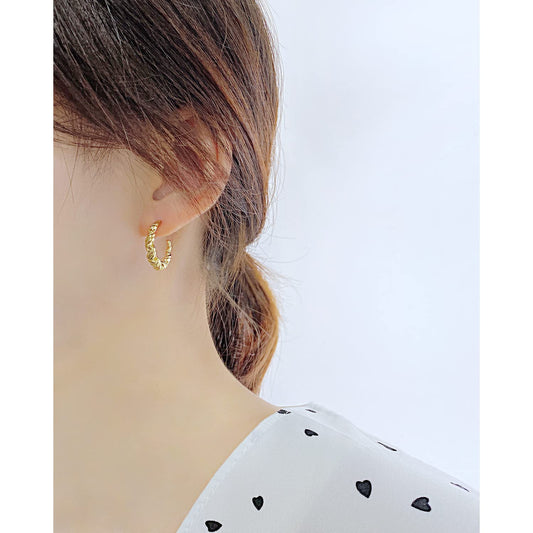 Rockyu ピアス レディース ゴールド ステンレス ツイスト フープ ハーフフープ アレルギー対応