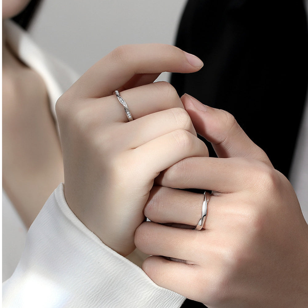 Rockyu ペアリング シルバー925 プラチナ仕上げ ピンクゴールド カップル用 フリーサイズ