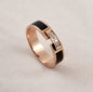 Rockyu ステンレスリング レディース ピンクゴールド ジルコニア×ブラック 5mm幅 指輪