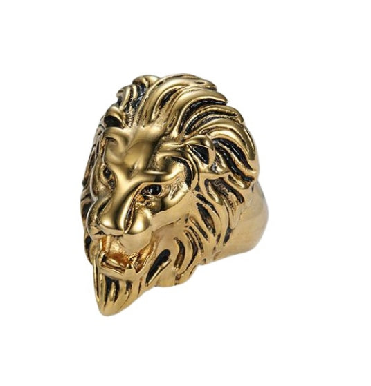 ライオンリング｜メンズ ゴールド＆ブラック ステンレス 個性派デザイン 指輪