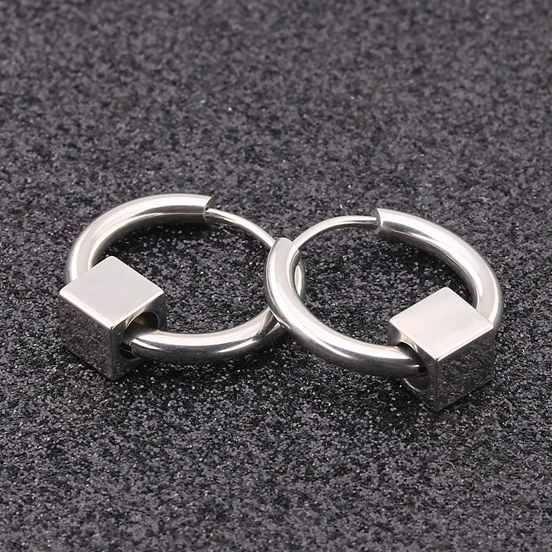 Rockyu フープピアス メンズ レディース兼用 ステンレス キューブデザイン シンプル モード