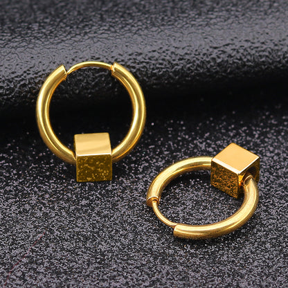 Rockyu フープピアス メンズ レディース兼用 ステンレス キューブデザイン シンプル モード