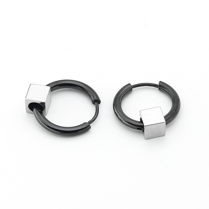 Rockyu フープピアス メンズ レディース兼用 ステンレス キューブデザイン シンプル モード