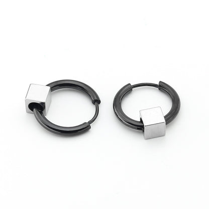 Rockyu フープピアス メンズ レディース兼用 ステンレス キューブデザイン シンプル モード