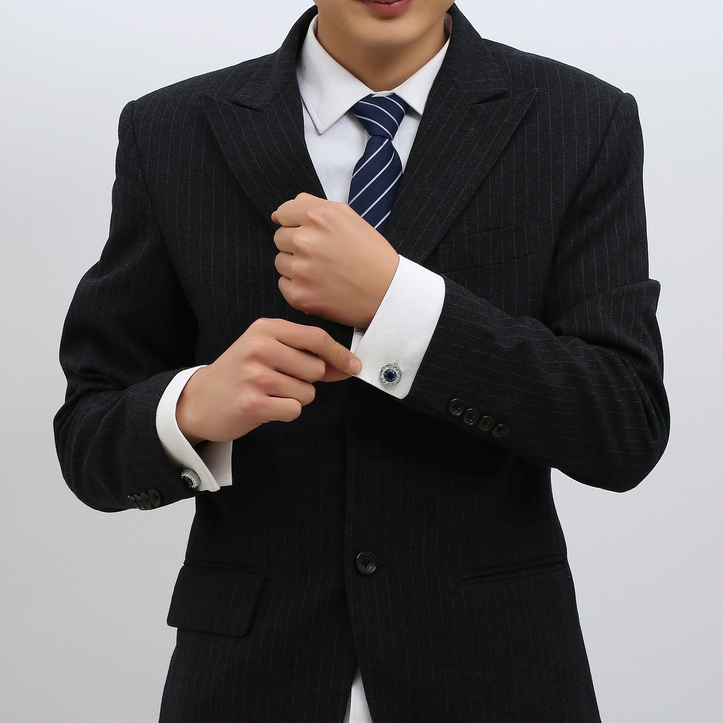 Rockyu カフス メンズ 高級 ブランド オーストリア水晶 シルバー 袖口ボタン ビジネス フォーマル 結婚式 プレゼント