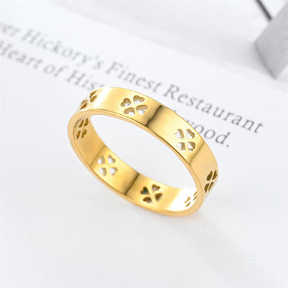 Rockyu レディースリング ハートクローバー柄 ピンクゴールド 4mm ステンレス製