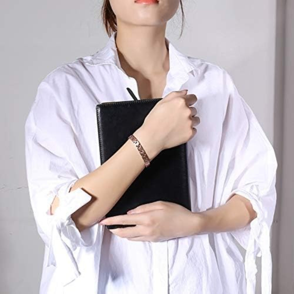 Rockyu 磁気ブレスレット メンズ ピンクゴールド 銅製 レトロブラック シンプル おしゃれ