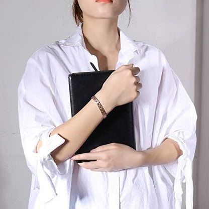 Rockyu 磁気ブレスレット メンズ ピンクゴールド 銅製 レトロブラック シンプル おしゃれ