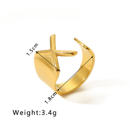 Rockyu イニシャルリング A〜Z選べる 太めゴールド フリーサイズステンレス指輪