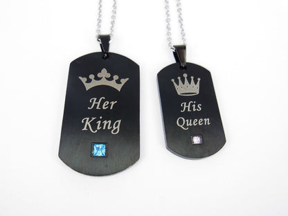 Rockyu チタンプレートペアネックレス ブルージルコニア付 金属アレルギー対応 カップルお揃い記念日ギフト