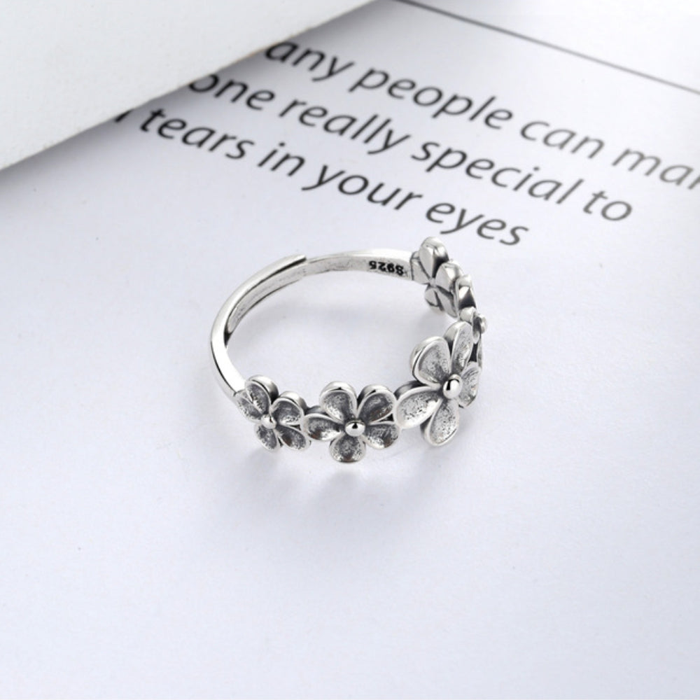 Rockyu 菊花モチーフリング レディース シルバー925 ヴィンテージ調 フリーサイズ