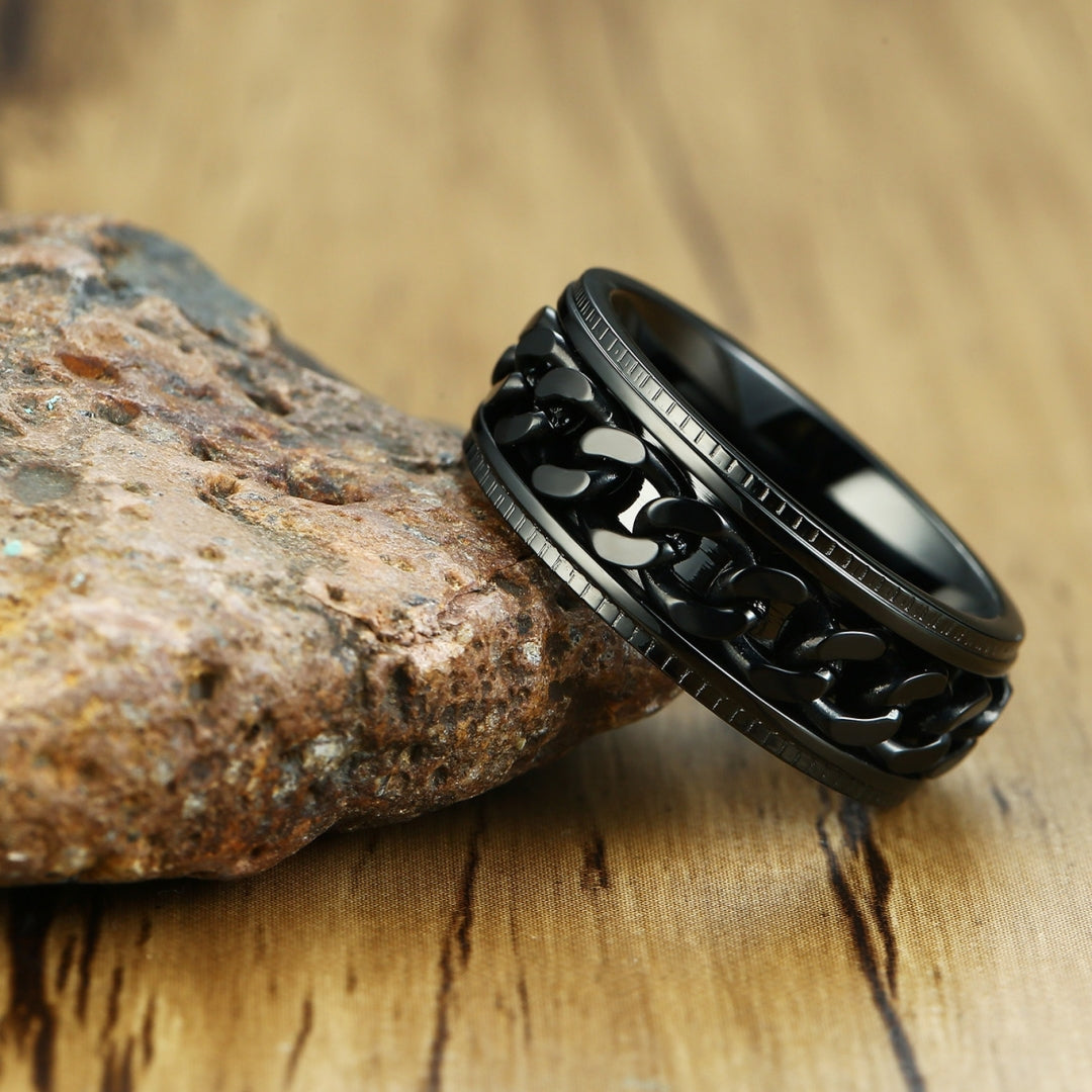 Rockyu メンズ ステンレスチェーンリング 回転式 喜平チェーン ローマ数字デザイン