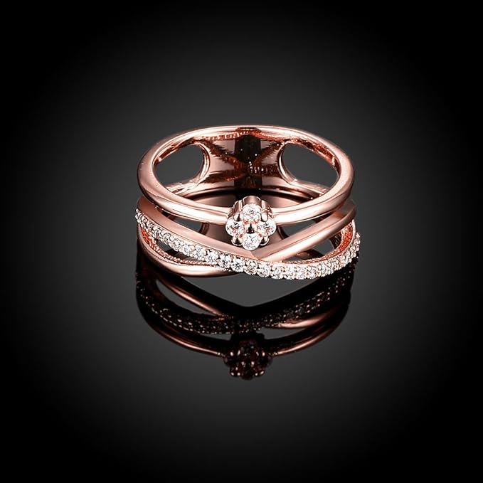 Rockyu 指輪 レディース 18K ピンクゴールド キラキラ おしゃれ リング 華奢デザイン ジュエリー 女性 プレゼント