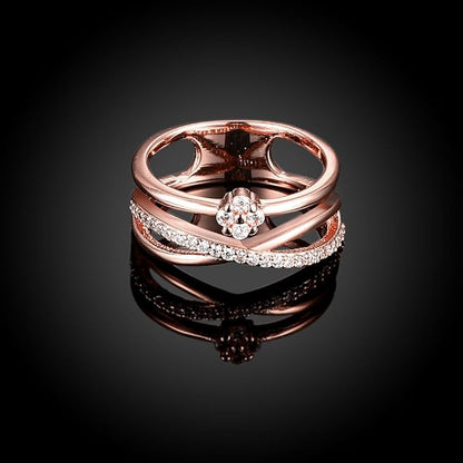 Rockyu 指輪 レディース 18K ピンクゴールド キラキラ おしゃれ リング 華奢デザイン ジュエリー 女性 プレゼント