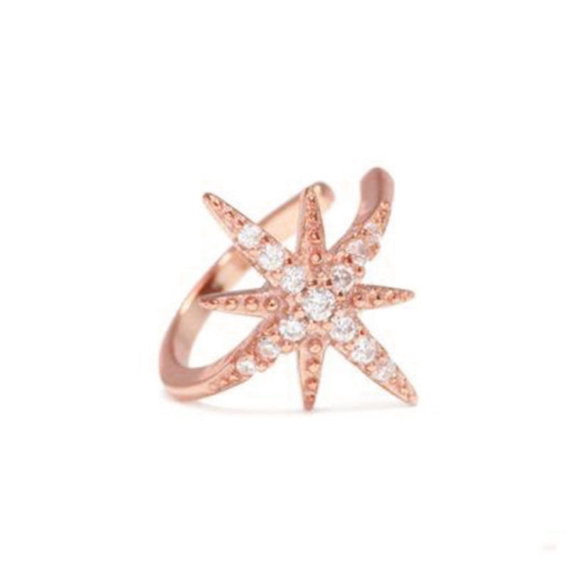 Rockyu シルバー925 イヤーカフ レディース メンズ ジルコニア 芒星 ノンホール ゴールド 金属アレルギー対応