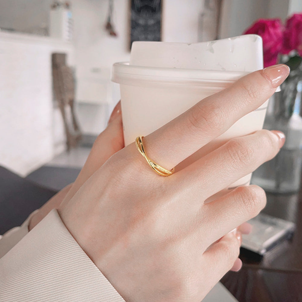 Rockyu クロス風テクスチャリング レディース 18K仕上げ フリーサイズ シンプルリング