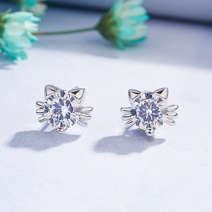 きらめく猫モチーフピアス｜ジルコン×シルバーメッキの愛されスタッド