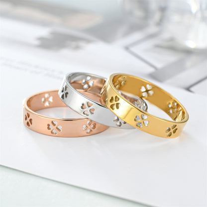 Rockyu レディースリング ハートクローバー柄 ピンクゴールド 4mm ステンレス製