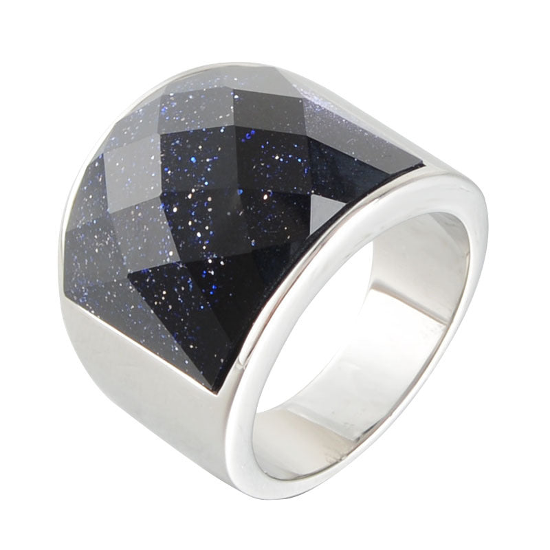 ワイドストーン印台リング｜Rockyu ステンレス製 メンズ＆ユニセックス ファッションリング 多彩な煌めきで個性を演出