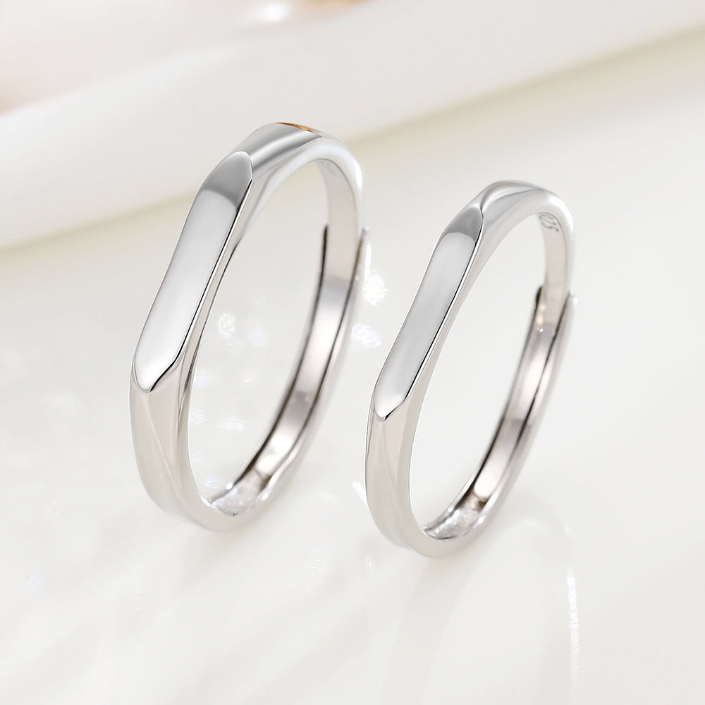 Rockyu シルバー925 ペアリング フリーサイズ 多面カット 結婚＆婚約指輪