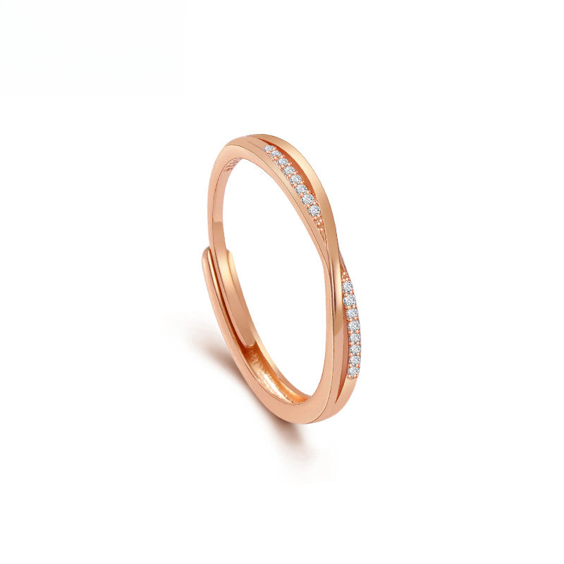 Rockyu レディースリング フリーサイズ ピンクゴールド シンプルラインデザイン