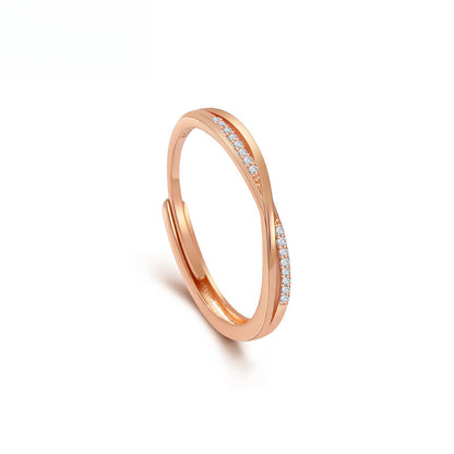 Rockyu レディース フリーサイズ クロスリング｜18Kコーティング ピンクゴールド＆ジルコニア 指輪