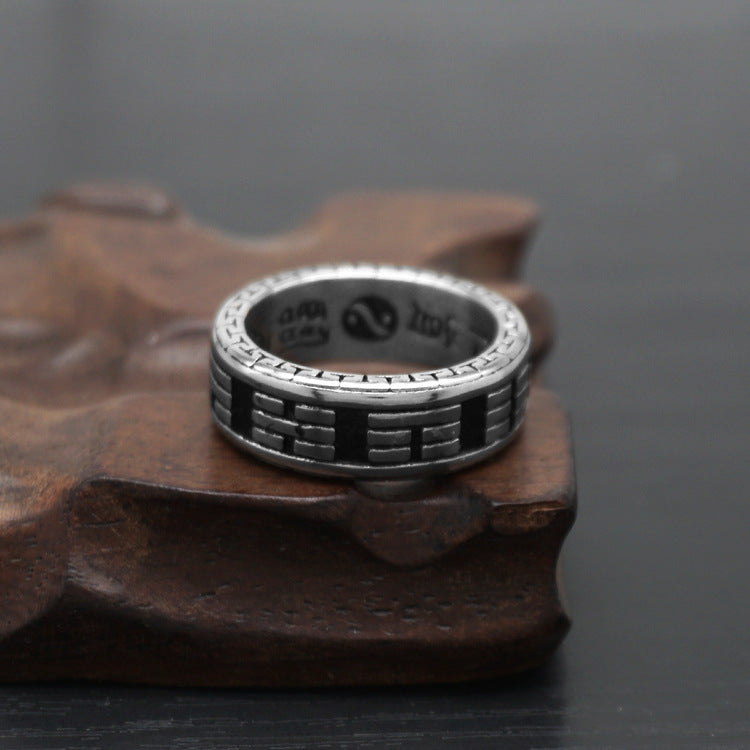 Rockyu メンズ ステンレスリング 六字真言デザイン 透かし彫り 8mm幅