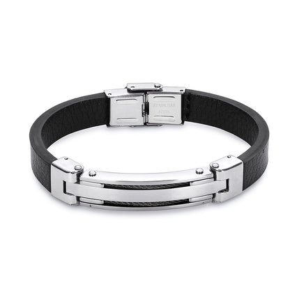 Rockyu メンズ ブレスレット ステンレス シリコン レザー プレート シンプル カジュアル アクセサリー