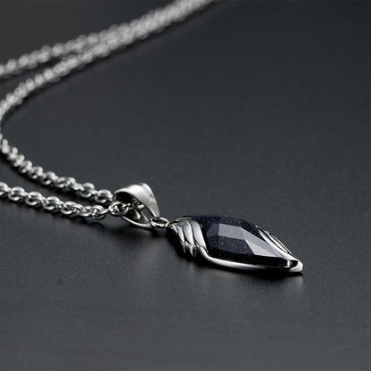 Rockyu ジュエリー チタン製 葉型ネックレス メンズ＆レディース兼用 シンプル青サファイア