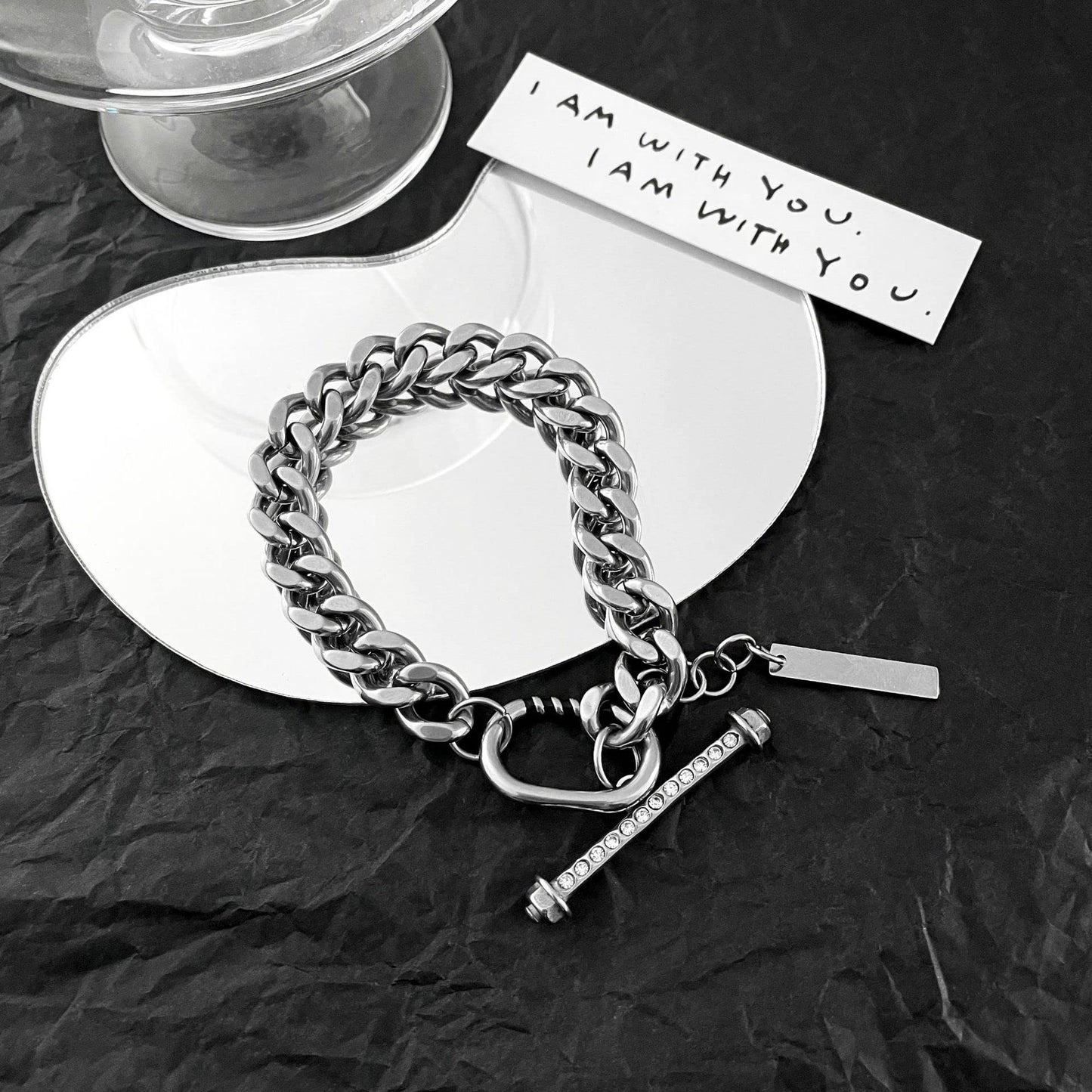 Rockyu ネックレス メンズ シルバー 喜平チェーン マンテル チタン バーペンダント 金属アレルギー対応