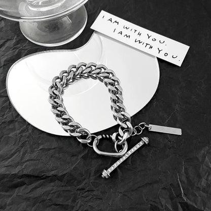 Rockyu ネックレス メンズ シルバー 喜平チェーン マンテル チタン バーペンダント 金属アレルギー対応