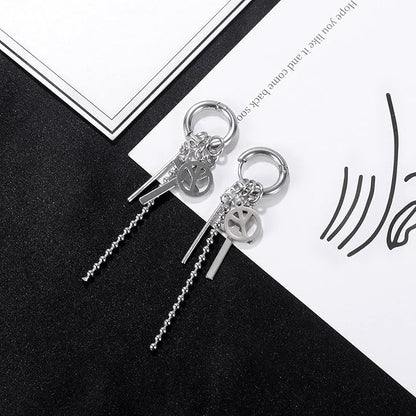 Rockyu メンズピアスセット 十字架 スター スパイク付きチェーンフープピアス