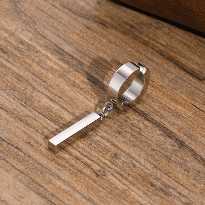 Rockyu メンズ ピアス スティックペンダント リングピアス バーイヤーカフ ブラック＆シルバー ステンレス製