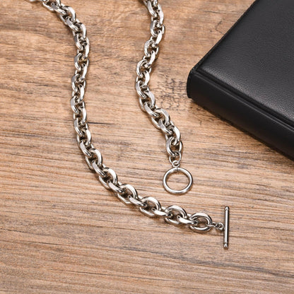 Rockyu ネックレス メンズ チェーンネックレス ステンレススチール 幅0.9cm 52cm OTバックル シルバー/ゴールド