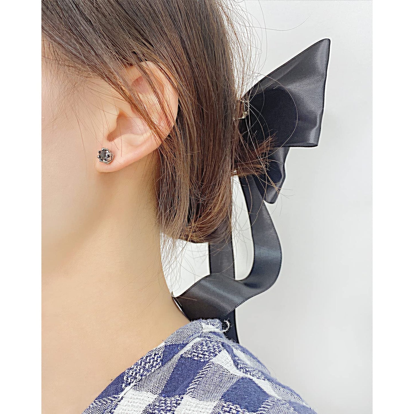 Rockyu スタッドピアス メンズ レディース｜黒白ジルコニア 花モチーフ 金属アレルギー対応