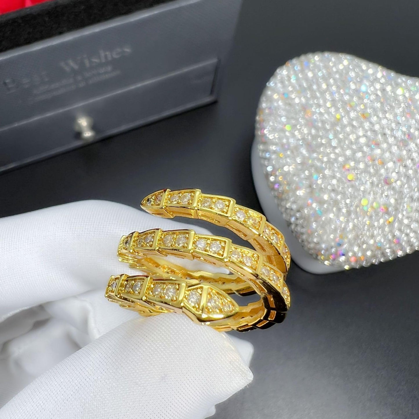 Rockyu スネークリング レディース フリーサイズ ジルコニア 蛇指輪 金属アレルギー対応