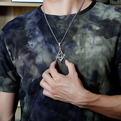 Rockyu フリーメイソンネックレス｜18金コーティング Gモチーフ メンズペンダント