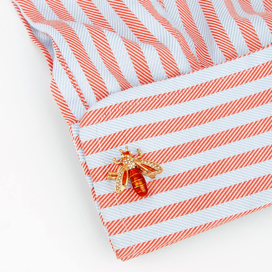 Rockyu カフスボタン メンズ 蜜蜂モチーフ ピンクゴールド＆レッド ビジネス＆カジュアル