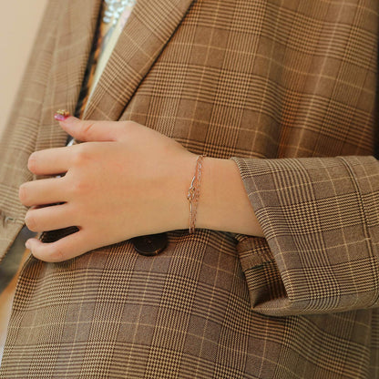 Rockyu ブレスレット レディース 18Kピンクゴールド 結び目モチーフ 2連チェーン