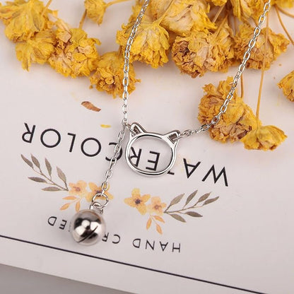 Rockyu 猫モチーフネックレス レディース シルバー925 鎖骨チェーン付き ジルコニアチャーム