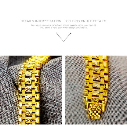 Rockyu 18Kゴールドプレート 幅広メンズブレスレット ステンレス風 豪華デザイン
