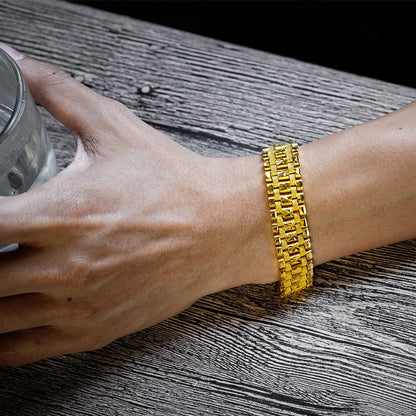 Rockyu メンズ ブレスレット 幅広 18K ゴールド ステンレス おしゃれ ジュエリー 豪華 ゴールドカラー シルバー選択可