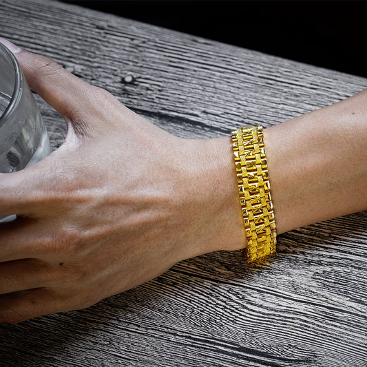 Rockyu メンズ ブレスレット 幅広 18K ゴールド ステンレス おしゃれ ジュエリー 豪華 ゴールドカラー シルバー選択可