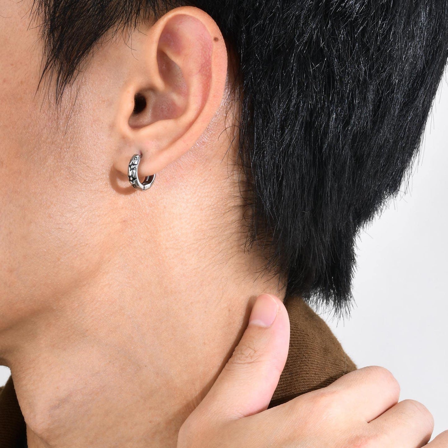 Rockyu ピアス メンズ シルバー 星形フープ ステンレス 金属アレルギー対応 スターピアス