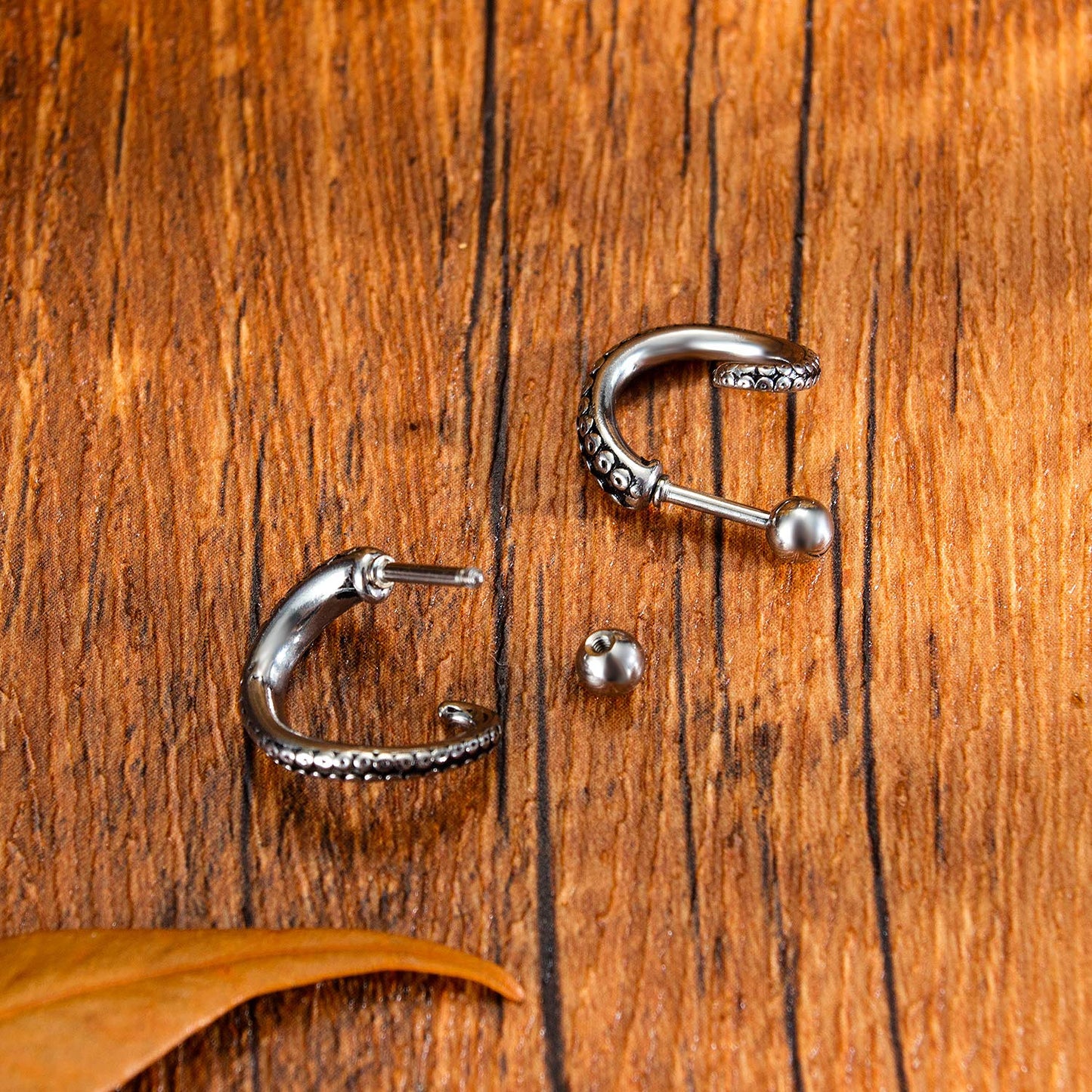 Rockyu ピアス メンズ 片耳 両耳 ステンレス タコ足デザイン シルバー スタッドピアス