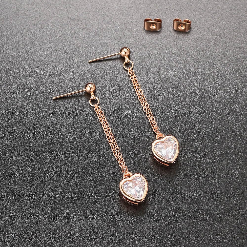 Rockyu ピアス レディース ハートモチーフ ピンクゴールド ジルコニア ロングチェーン 揺れるピアス
